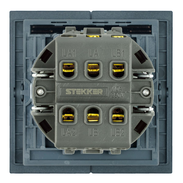 Переключатель 2-клавишный (механизм), Stekker, 250В, 10А Мия, RSW10-3107-05, черный бархат 50448