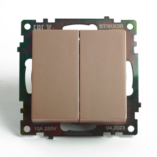 Переключатель двухклавишный Stekker Катрин GLS10-7107-02 шампань 49169