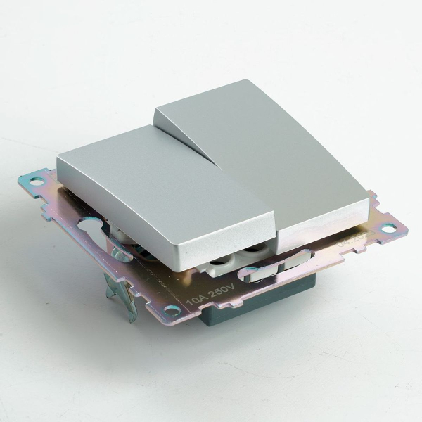 Переключатель двухклавишный Stekker Катрин GLS10-7107-03 серебро 49168