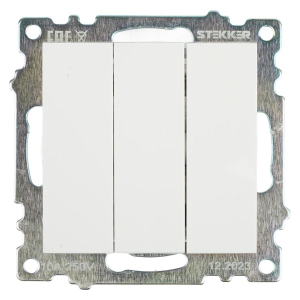 Выключатель трехклавишный Stekker Катрин GLS10-7108-01 белый 49171