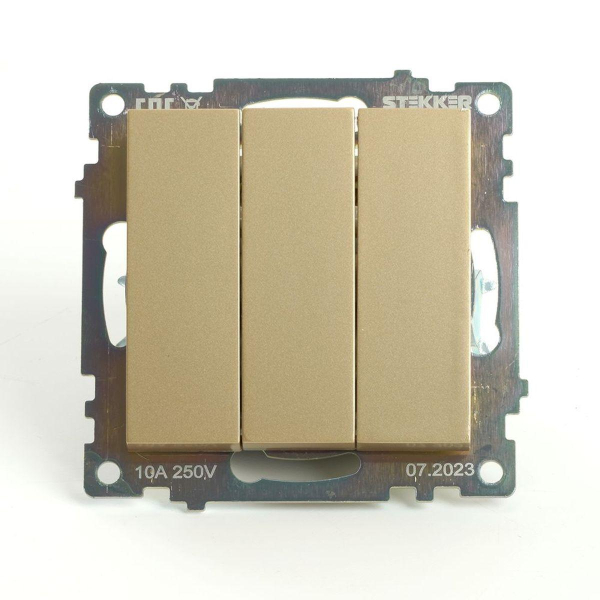Выключатель трехклавишный Stekker Катрин золото GLS10-7108-08 49219