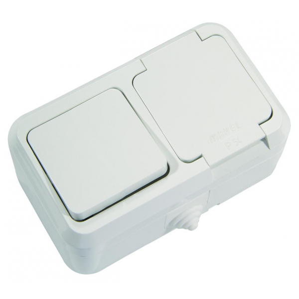 Выключатель одноклавишный+Розетка с крышкой и заземлением Makel 18350