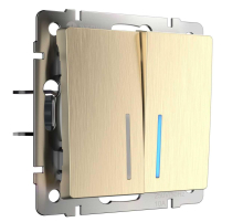 Выключатель Werkel двухклавишный проходной с подсветкой шампань рифленый W1122110 4690389160257