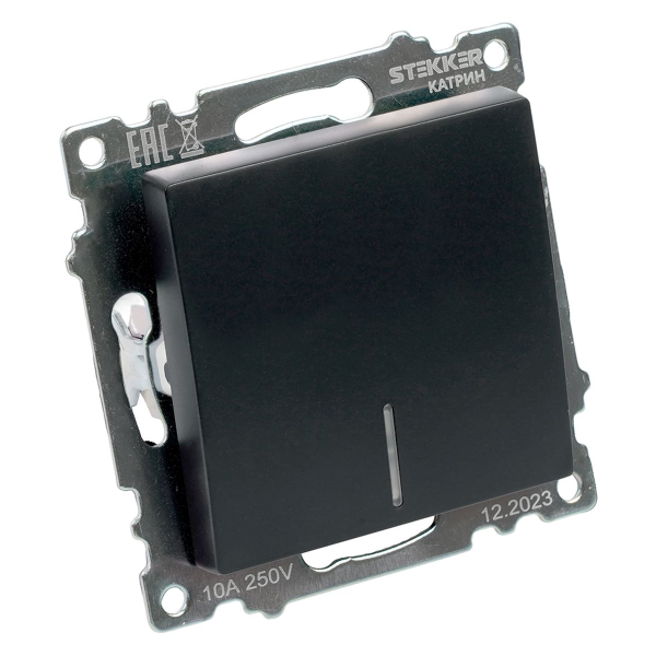 Выключатель одноклавишный Stekker Катрин с подсветкой черный GLS10-7101-05 39605