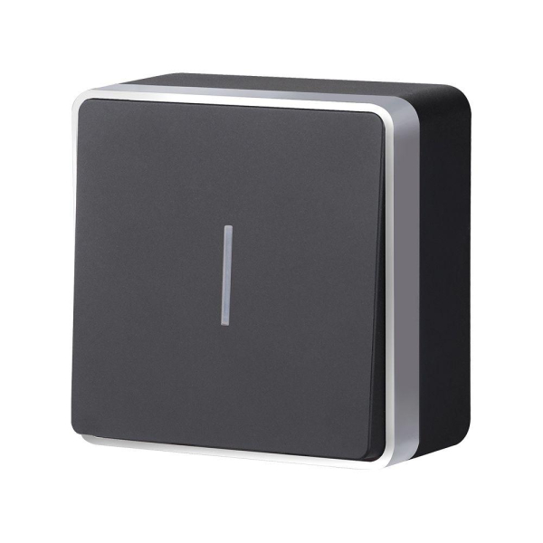 W5010134/ Выключатель одноклавишный с подсветкой Gallant (черный с серебром)