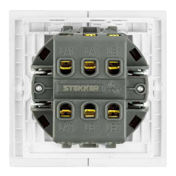 Переключатель 2-клавишный (механизм), Stekker, 250В, 10А Мия, RSW10-3107-01, белая магнолия 50434