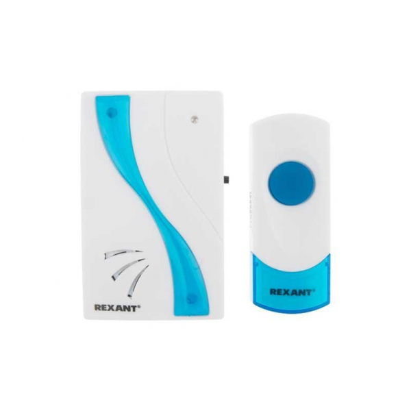 Беспроводной дверной звонок 32 мелодии 100м кнопка IP 44 (белый/синий) REXANT RX-2 73-0020 Беспроводной дверной звонок 32 мелодии 100м кнопка IP 44 (белый/синий) REXANT RX-2 73-0020
