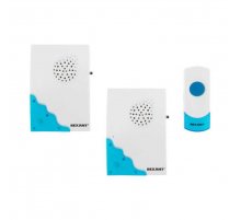 Беспроводной дверной звонок с двумя вызывными панелями 32 мелодии 100м кнопка IP44 (белый/синий) REXANT RX-5 73-0050