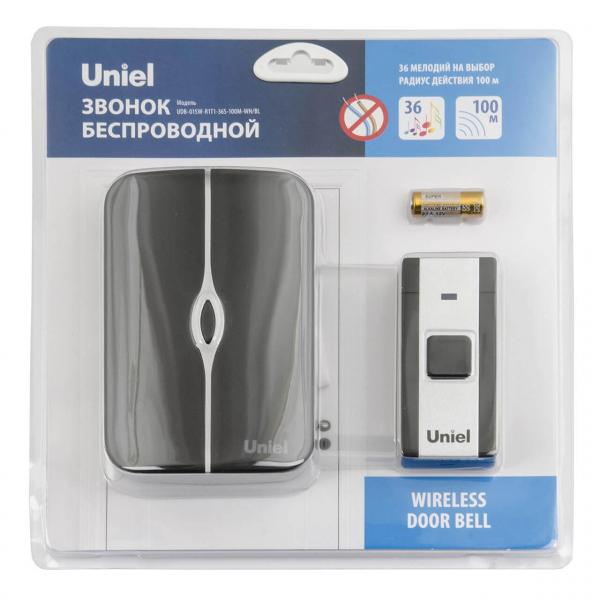 Звонок беспроводной Uniel UDB-015W-R1T1-36S-100M-WH/BL UL-00006434 Звонок беспроводной Uniel UDB-015W-R1T1-36S-100M-WH/BL UL-00006434