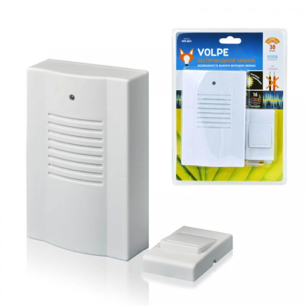 Звонок беспроводной Volpe UDB-Q021 W-R1T1-16S-30M-WH 11014 Звонок беспроводной Volpe UDB-Q021 W-R1T1-16S-30M-WH 11014