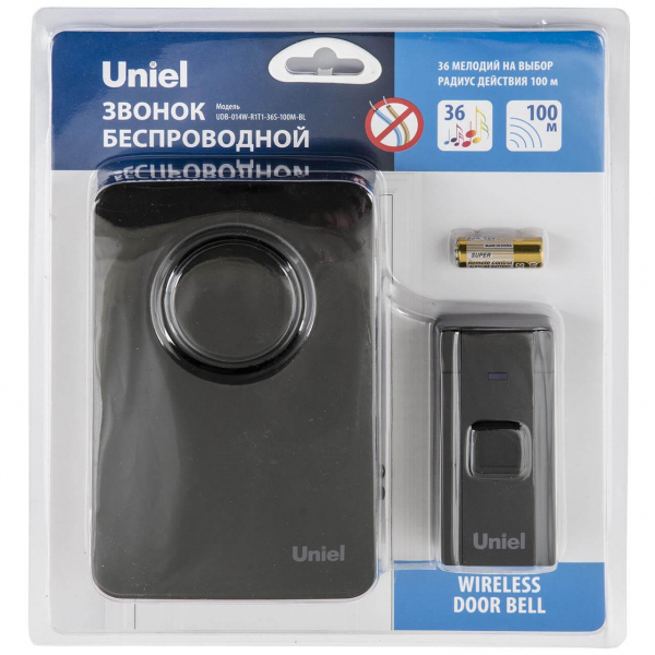 Звонок беспроводной Uniel UDB-014W-R1T1-36S-100M-BL UL-00006433 Звонок беспроводной Uniel UDB-014W-R1T1-36S-100M-BL UL-00006433