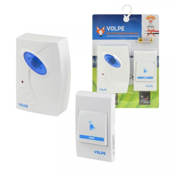 Звонок беспроводной Volpe UDB-Q025 W-R1T1-16S-80M-WH UL-00002401 Звонок беспроводной Volpe UDB-Q025 W-R1T1-16S-80M-WH UL-00002401