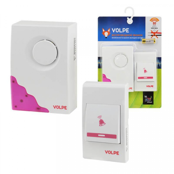 Звонок беспроводной Volpe UDB-Q026 W-R1T1-16S-80M-WH UL-00002402 Звонок беспроводной Volpe UDB-Q026 W-R1T1-16S-80M-WH UL-00002402