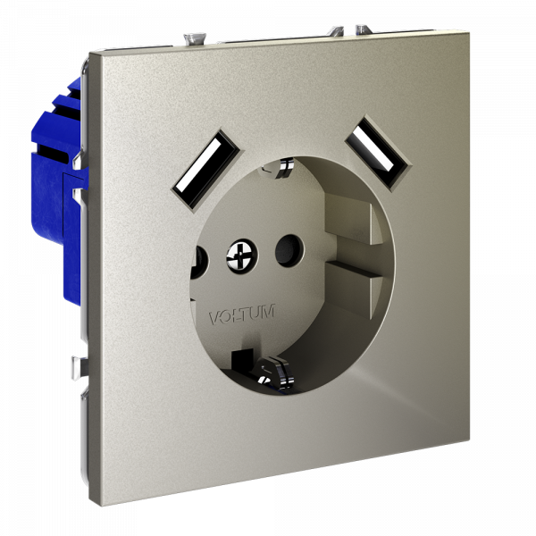 Розетка встраиваемая VOLTUM S70 с заземлением и защитными шторками, 16А, с USB, A+A, (шелк) Розетка встраиваемая VOLTUM S70 с заземлением и защитными шторками, 16А, с USB, A+A, (шелк)