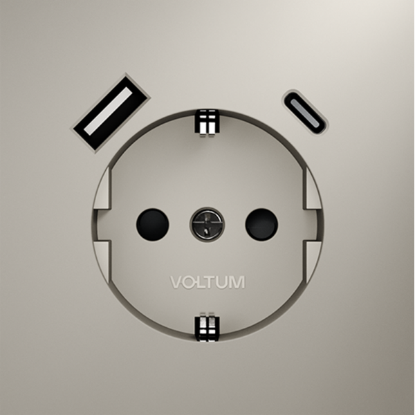 Розетка встраиваемая VOLTUM S70 с заземлением и защитными шторками, 16А, с USB, A+С, (кашемир) Розетка встраиваемая VOLTUM S70 с заземлением и защитными шторками, 16А, с USB, A+С, (кашемир)