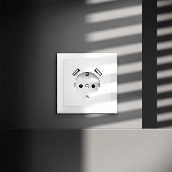 Розетка встраиваемая VOLTUM S70 с заземлением и защитными шторками, 16А, с USB, A+A, (белый матовый) Розетка встраиваемая VOLTUM S70 с заземлением и защитными шторками, 16А, с USB, A+A, (белый матовый)
