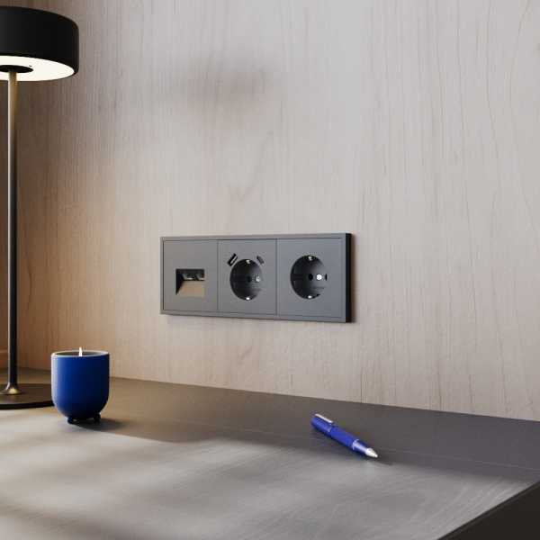 Розетка встраиваемая VOLTUM S70 с заземлением и защитными шторками, 16А, с USB, A+С, (графит) Розетка встраиваемая VOLTUM S70 с заземлением и защитными шторками, 16А, с USB, A+С, (графит)