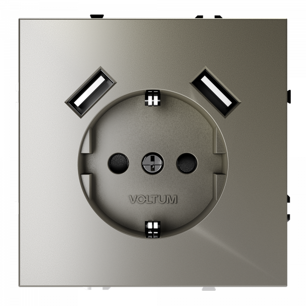 Розетка встраиваемая VOLTUM S70 с заземлением и защитными шторками, 16А, с USB, A+A, (шелк) Розетка встраиваемая VOLTUM S70 с заземлением и защитными шторками, 16А, с USB, A+A, (шелк)