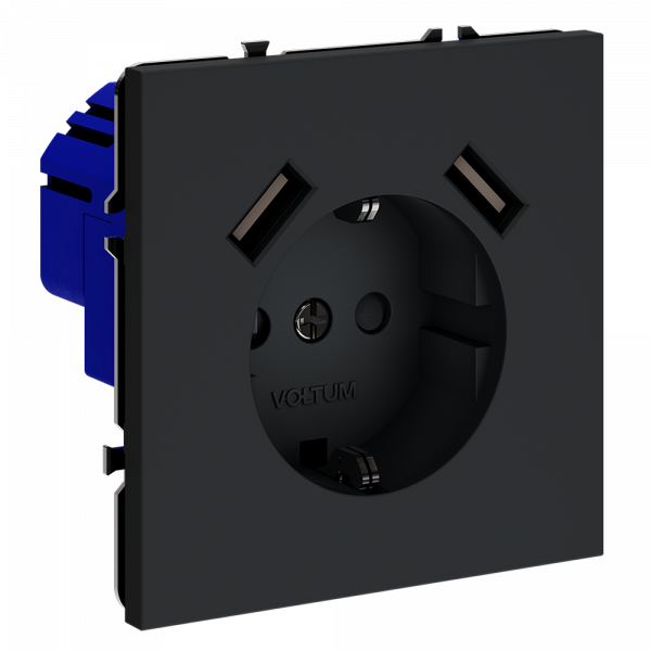 Розетка встраиваемая VOLTUM S70 с заземлением и защитными шторками, 16А, с USB, A+A, (графит) Розетка встраиваемая VOLTUM S70 с заземлением и защитными шторками, 16А, с USB, A+A, (графит)