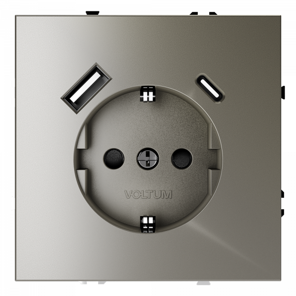 Розетка встраиваемая VOLTUM S70 с заземлением и защитными шторками, 16А, с USB, A+С, (шелк) Розетка встраиваемая VOLTUM S70 с заземлением и защитными шторками, 16А, с USB, A+С, (шелк)