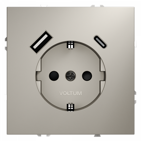 Розетка встраиваемая VOLTUM S70 с заземлением и защитными шторками, 16А, с USB, A+С, (кашемир) Розетка встраиваемая VOLTUM S70 с заземлением и защитными шторками, 16А, с USB, A+С, (кашемир)